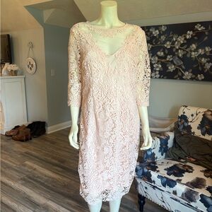 Soieblu Pink/blush 3/4   Sleeve Sheath Dress Scoop Neck Wedding Guest